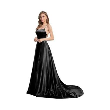 Imagem de Vestido De Madrinha Sexy Em Cetim Macio, Modelo Evasê Com Alças, Costa