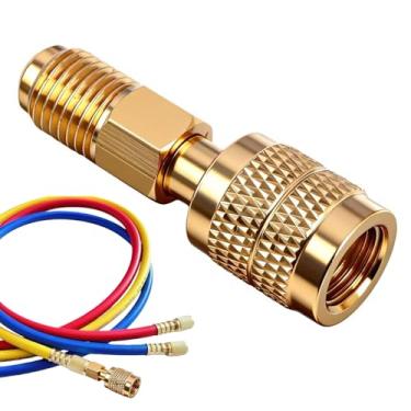 Imagem de KAKUPPA Adaptador de latão refrigerante R32 R454B, adaptador HVAC de rosca reversa fêmea para macho de 1/4 polegada, encaixe de conexão rápida de baixa perda para mini sistemas de divisão e