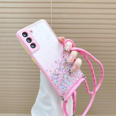 Imagem de Pendure a capa de cordão com alça de pescoço para Samsung Galaxy A02S A52 A12 A21S A32 A72 A51 A50 S22 FE S21 Ultra S 20 Plus Capa transparente com glitter, rosa, para A52 (4G 5G)