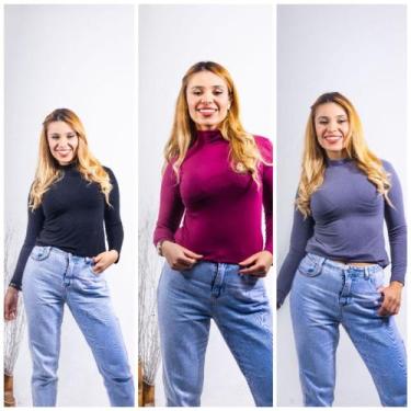 Imagem de Kit 3 blusa feminina gola alta de manga longa - GK TODA BELA, Preto, V