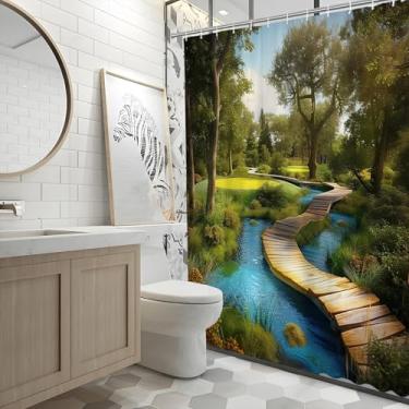 Imagem de Cortina de chuveiro Serena Floresta Ponte Cena Decoração de Banheiro Tecido Poliéster Poliéster Impermeável Modernas Cortinas de Banho Decoração 44x80in-113x202 cm/LxA