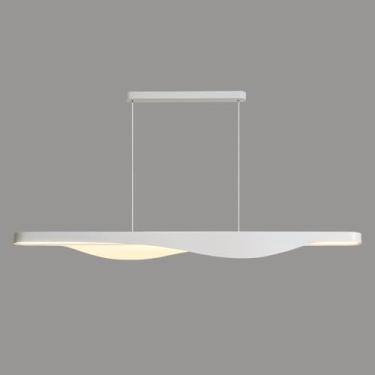 Imagem de Luminária pendente longa branca, luminária linear de metal com cúpula de acrílico, luminárias de suspensão para sala de jantar, lustre LED moderno com 3 modos de cor, luminárias de ilha nórd