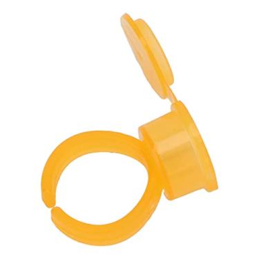 Imagem de Cryfokt Copos de Anel de Pigmento de Microblading Com Capa para Tinta de Tatuagem Maquiagem Semi-permanente - 50 Unidades de Suprimentos de Ferramentas de Tatuagem de Plástico para Sobrancelha, Delineador, Lábios - Armazenamento Reutilizável (Amarelo)