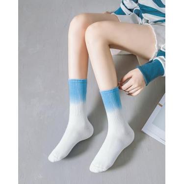 Imagem de Meias de cor gradiente, meias femininas de cano médio, absorção de suor (azul), Azul, One Size