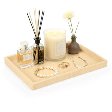 Imagem de Bandeja de travertino artificial, bandeja de perfume de 30 x 20 cm para balcão de banheiro, penteadeira, organizador de casa, bandejas decorativas de mármore para perfume, joias, velas, café