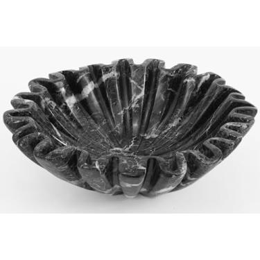 Imagem de SPESHSTONES Tigela decorativa de mármore grande de 25 cm preta para balcão de cozinha e mesa de jantar - Tigelas modernas com babados de pedra, caneladas e recortadas para presentes e decoração de