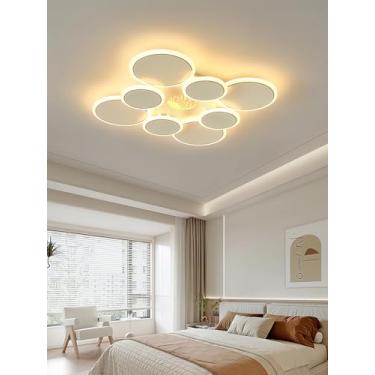 Imagem de Luminária de teto LED para quarto, com intensidade regulável, controle remoto, luminária de embutir, formato redondo, branca, para sala de estar e sala de jantar (8 lâmpadas).
