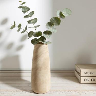 Imagem de Vaso de madeira natural para flores secas - vaso de madeira decorativo de 22 cm, decoração boho moderna de fazenda para sala de estar, quarto, prateleira de mesa