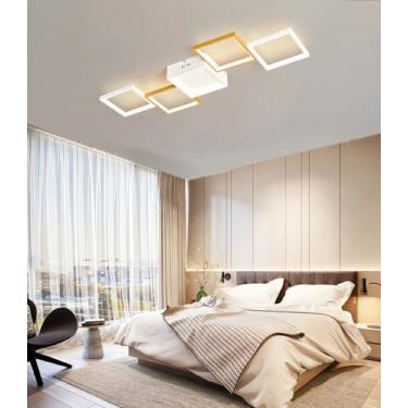 Imagem de Luminária de teto LED regulável para sala de estar, luminária de teto LED moderna para quarto com controle remoto, luminárias de teto quadradas douradas para sala de jantar, iluminação para