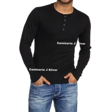 Imagem de Camiseta HENLEY Masculina Slim Fit Manga Longa J SILVER - PRETA  / AZU
