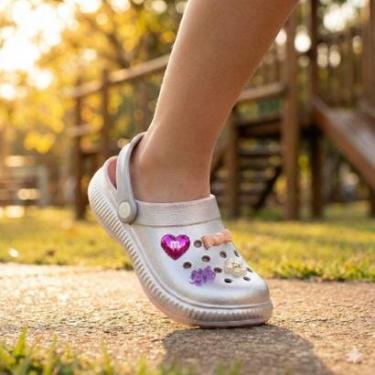 Imagem de Sandália Babuche Infantil Molekinha Pins Decorativos Prata-Feminino