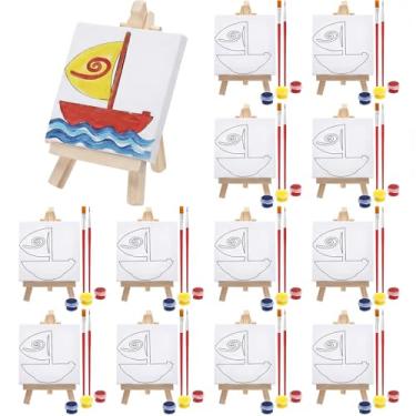 Imagem de Conjunto de 12 suprimentos para festa de aniversário, kit de pintura para festa de princesa, mini tela esticada com cavalete, tiras de tinta, pincéis de pintura para artigos de tema de aniversário