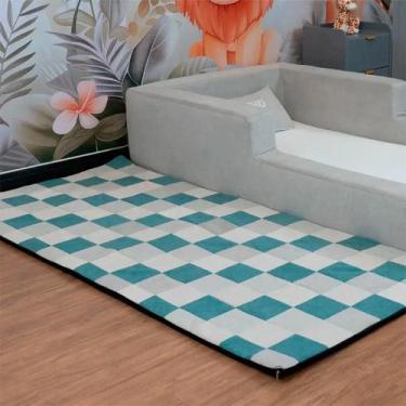 Imagem de Tapete Infantil Mosaico Almofadado 218x100cm Verde Água - Keiko Colchõ