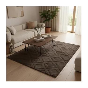 Imagem de Tapete Sala Antiderrapante Jacquard Geométrico Sem Pelo Tapete Grande Moderno(jacquard chocolate)
