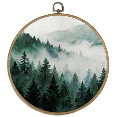 Imagem de DELORIGIN Decoração de arte de parede emoldurada redonda floresta 25,4 cm Retro Wall Hanging Canvas Art Canvas Circle Frame Impressão de arte para paredes porta de fazenda esculturas quarto sala de