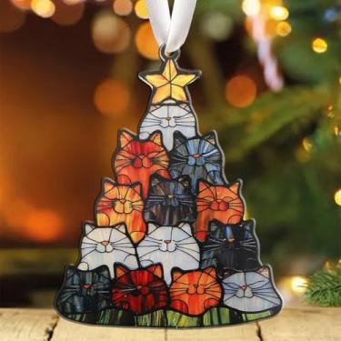 Imagem de Ornamento de gatos para pendurar na árvore de Natal, decoração de estante, enfeite de Natal para gatos e amigos
