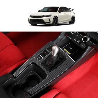 Imagem de Para 11ª geração Civic Type R FL5 Typer painel de controle central de transmissão manual painel de mudança de marchas decoração interior do carro adesivo modificação FL5 acessórios (padrão de fibra de
