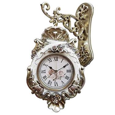 Imagem de U5GAAALPPQ9 Relógio de parede dupla face estilo europeu de metal corredor corredor relógio de dois lados retrô muito silencioso 50,8 cm