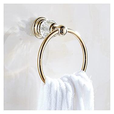 Imagem de HHHJQFAAT Prateleiras de banheiro anel de toalha, rack de toalha de mão de banheiro simples de aço inoxidável, suporte de toalha de rosto montado na parede dourado, prata organizador de prateleira de