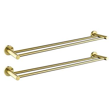 Imagem de Toalheiro de mão, suporte de toalha de banheiro, material de aço inoxidável toalheiro de armazenamento de hotel/casa de banho, barra de toalha dourada escovada, cabide de banheiro, toalheiro de