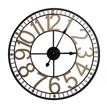 Imagem de U5GAAALPPQ9 Relógio de parede decorativo grande, relógio vintage 3D de metal de 23 polegadas com algarismos arábicos silenciosos casa restaurante café bar decoração dourado 60 cm