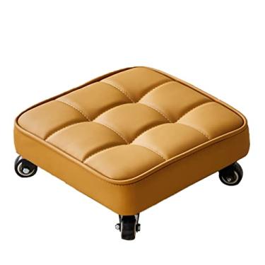 Imagem de Banqueta de rolamento baixo com rodas, banqueta de pedicure, banco quadrado com rodinhas curtas com rodas giratórias universais de couro, pequenos bancos pequenos com rodas cinza1 (amarelo)
