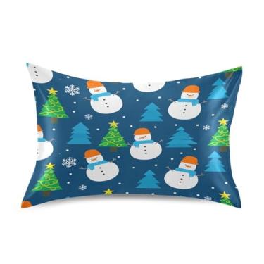 Imagem de Wassud Linda fronha de cetim com bonecos de neve para cabelo e pele, fronhas de seda lisa, tamanho padrão, respirável, com fecho de envelope