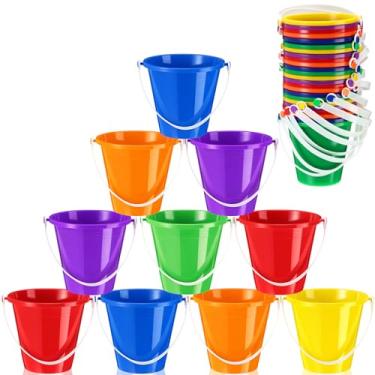 Imagem de Didaey Baldes de areia de 12 peças para crianças, baldes de plástico divertidos coloridos de 12 cm e molde de castelo de areia para crianças, verão, praia, festa de aniversário, brincar, piscina
