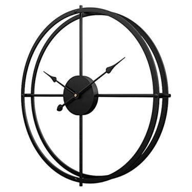 Imagem de U5GAAALPPQ9 Relógio de parede grande de 60 cm sem tique-taque - Relógio de parede silencioso vintage simples de metal para sala de estar relógio de parede decorativo, preto (Preto)