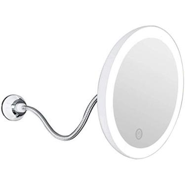 Imagem de U5GAAALPPQ9 Espelhos cosméticos Vanity 5 vezes ampliação LED 7 polegadas maquiagem beleza com luz com ventosa mesa (cor: branco, tamanho: 18 cm 5X)