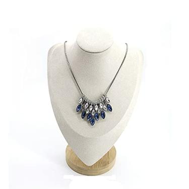 Imagem de Prateleira de joias Suporte de exibição de colar de bambu de veludo manequim organizador de joias colar corrente suporte de exibição de busto de joias suporte pendurado (cor: cinza G) (cinza M) (bege