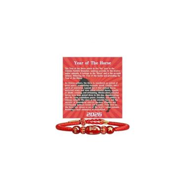 Imagem de LIU JUN Pulseira feminina com 12 zodíacos, ajustável para o Ano Novo Chinês, Talismã, Lucky Tai Sui, trançado, vermelho, cavalo, pulseiras personalizadas, joias para presentes Feng Shui, Large, Ágata
