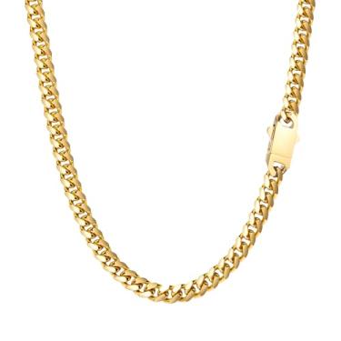 Imagem de Colar Miami Cubano para homens e mulheres banhado a ouro prata preto aço inoxidável corrente 5 mm/7 mm/8 mm/9 mm/12 mm/14 mm largura 18 a 76.2 cm fecho seguro hip hop joias presentes para homens