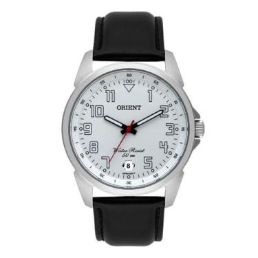 Imagem de Relógio Masculino Prata Orient Pulseira De Couro Com Data Mb