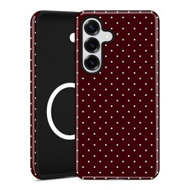 Imagem de Aitipy Capa de telefone magnética de bolinhas para Samsung Galaxy S25 Plus, compatível com MagSafe, linda borgonha, bolinhas vermelhas, estética, TPU macio e policarbonato rígido, capa protetora à