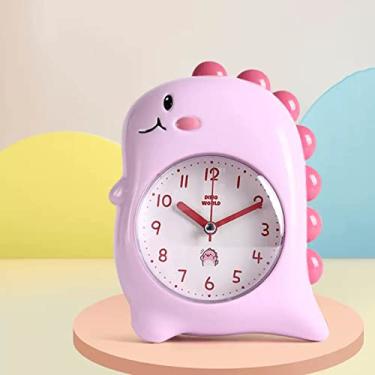 Imagem de Despertador para quarto dinossauro despertador para crianças, decoração de quarto fofo, silencioso sem tique-taque, luz de fundo, super alto, para presentes infantis, relógio de mesa (rosa)