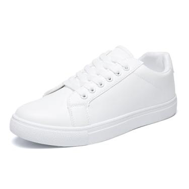 Imagem de Letuwj Tênis masculino casual confortável de couro PU com cadarço cano baixo moderno, Branco, 43 BR