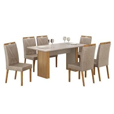 Imagem de Mesa de Jantar Júlia 160x80cm Cinamomo Off White com 6 Cadeiras Lara Linho Bege - Valdemóveis
