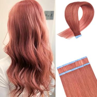 Imagem de Extensões de cabelo humano rosa dourado rosa com fita adesiva longa 61 cm invisível em extensões de cabelo humano Remy para festa