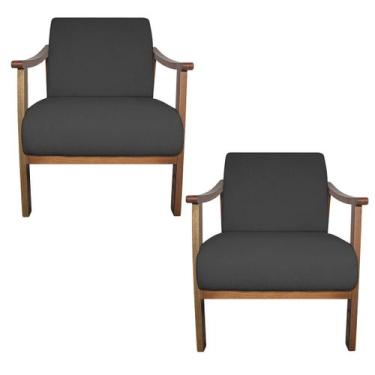 Imagem de Kit 02 Poltrona Liz Base Madeira Linho - Amarena Móveis, Chumbo