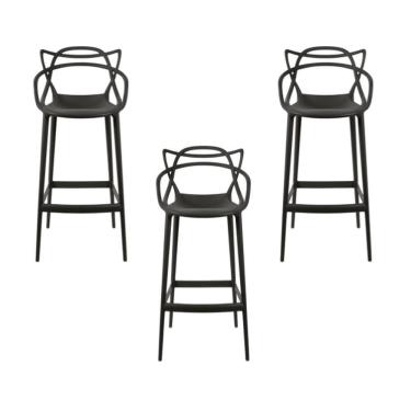 Imagem de Conjunto C/3 Banqueta Allegra Alta Master Preta Cozinha Americana Balcão Polipropileno