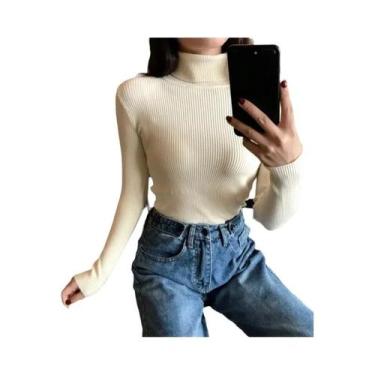 Imagem de Suéter De Gola Alta Em Cashmere Macio Para Mulheres, Tricô Básico Sóli