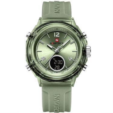 Imagem de Relógio Feminino Display Duplo Design Fashion Retro De Quartzo Mostrador Redondo Luminoso Verde