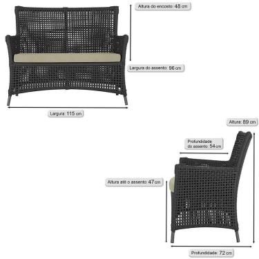 Imagem de Jogo Sofá E 2 Poltronas E Mesa Igapó Preta E7 Trama Original Preto