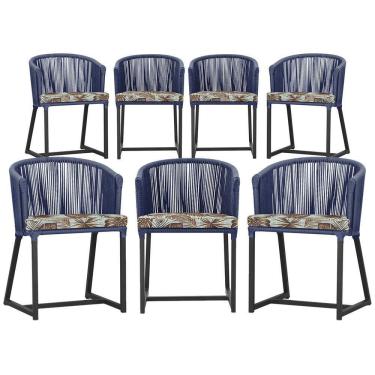 Imagem de 7 Cadeiras De Jantar área Noronha Preta E6 Trama  Azul