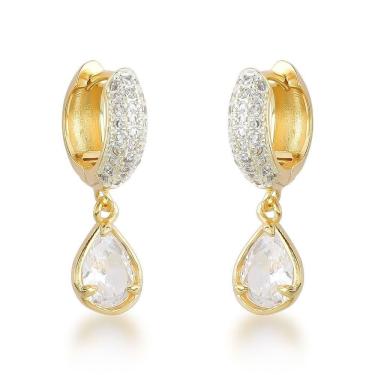 Imagem de Luxuosos Brincos De Argola Com Gota De Zircônia - Acabamento Em Ouro Banhado