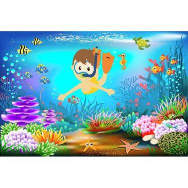 Imagem de Painel De Lona Fundo Do Mar Mergulhador Aventureiro - Fabrika de Festa