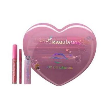 Imagem de Kit love Gloss Labial Coração Lápis Lip Gloss Lip Balm Kit Com 3un - M