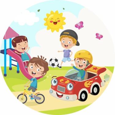 Imagem de Painel em Tecido Sublimado Redondo Crianças se Divertindo em um Dia En