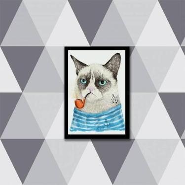 Imagem de Quadro Gato Marinheiro 45X34Cm - Com Vidro Moldura Preta - Quadros On-
